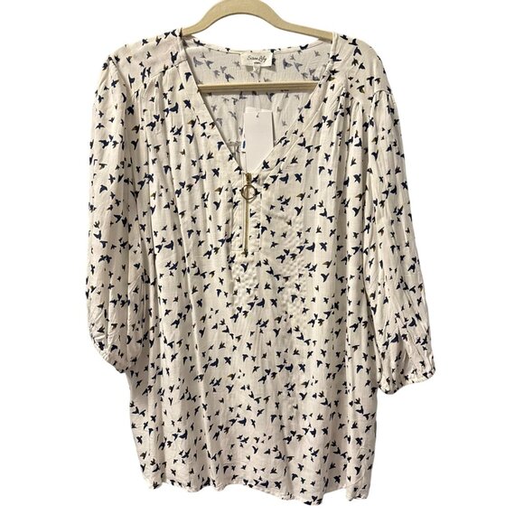 Siren Lily Blouse Sz 3X Bird Pattern Blouse With Zipper Neckline. NWT - Picture 2 of 12